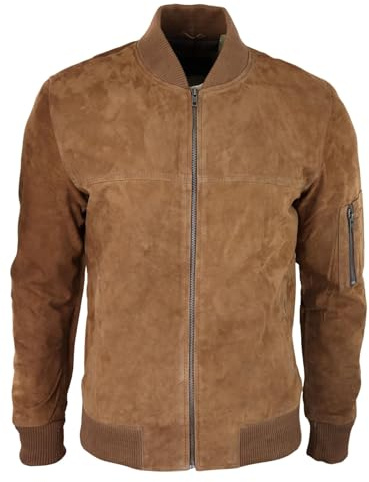 TruClothing.com Herren Lederjacke Echtes Wildleder Bomberjacke Casual Varsity Vintage Smart Casual