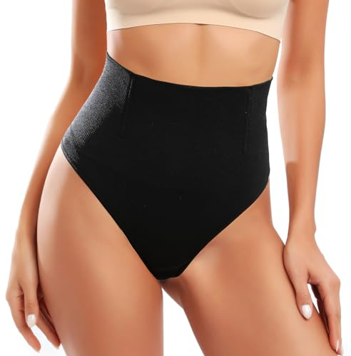 Tuopuda String Femme Sexy Chic Ventre Plat, Tanga Sculptante Gainante Anti Frottement Cuisse Minceur Shapewear Taille Haute Stretch Culotte, Noir, L