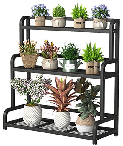 Mehrschichtiger Blumenständer aus Metalleisen, Schwarze Blumenregale mit hinterer Stange, Leiterregal, Blumentopfhalter, dekoratives Bonsai-Aufbewahrungsregal für Garten, Balkon, Wohnzimmer (Size : 1