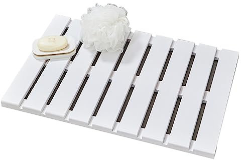 Bambus Duschmatte Indoor & Outdoor Bambusmatten Outdoor Duschmatten Rutschfeste Bodenmatten Badewannen Spas Saunen Eingänge Schwimmbäder Leicht zu Reinigen (Weiß)