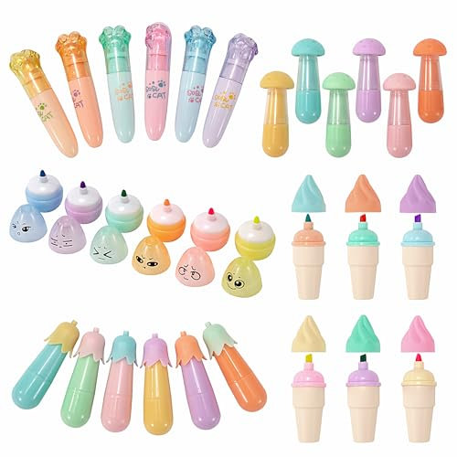 MoonSing Mini Pastell Textmarker 30 Stück, Fluoreszierende Stifte Mini-Textmarker, Highlighter Pens für Kinder Studenten Schule Marker Tagebuch Malbücher Journale (6 Farben)