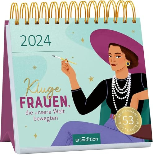 Kluge Frauen - Kalender 2024 - arsEdition-Verlag - Wochenkalender - Postkartenkalender mit 53 Postkarten mit Zitaten von starken Frauen - 17 cm x 17 cm