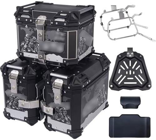 UZSPAC Motorrad Satteltaschen Aluminium Magnesium Legierung Material Topcase mit Rückenlehne Motorrad Aufbewahrungsbox mit großem Fassungsvermögen (Color : A, Size : Saddlebags+Tail Box)