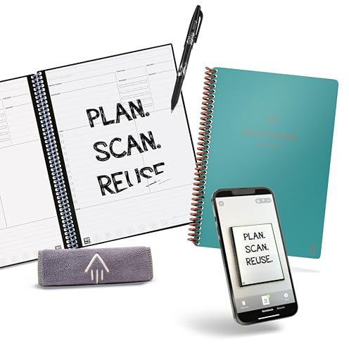 Rocketbook Smart Wiederverwendbares Notizbuch, Fusion Plus Executive-Größe, Spiralnotizbuch und Planer, Neptune Teal, 15,2 x 22,4 cm