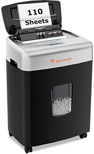 Bonsaii 110-Sheet Auto Feed Office Paper Shredder, 30 Mins Continuous Micro Cut Heavy Duty Paper Shredder, Manual 12-Sheet Home Office Credit Card Shredder with 4 Wheels, 23L Bin (C233-B upgrade)