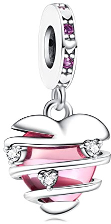 Rimgoris 925 Sterling Silver Charm Femmes Bracelets Collier Crâne Coeur Pendentif Rubis Pendentif Coeur Or Rose bicolore Interlock Double Étoiles & Lune Clé Aile d'Ange Amour Pensée
