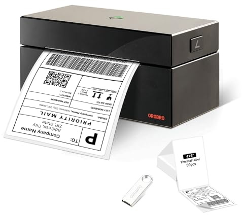 ORGBRO Imprimante Etiquettes Expédition, Z1 Imprimante Thermique DHL 4x6, Etiqueteuse d'expédition Autocollante Code Barre Label Printer Compatible avec Amazon, Ebay, Shopify, USPS (USB Uniquement)