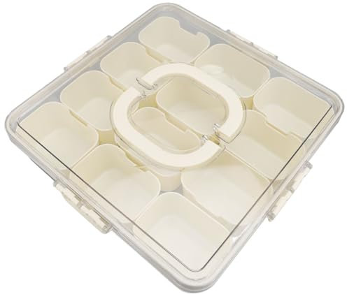 Msiud Caja de Aperitivos con 12 Compartimentos, Bandeja para Aperitivos Snack Box Cuenco PortáTil Tapa y Asa Bento Para Picnic Caja Almacenamiento Dulces Frutas Galletas Verduras