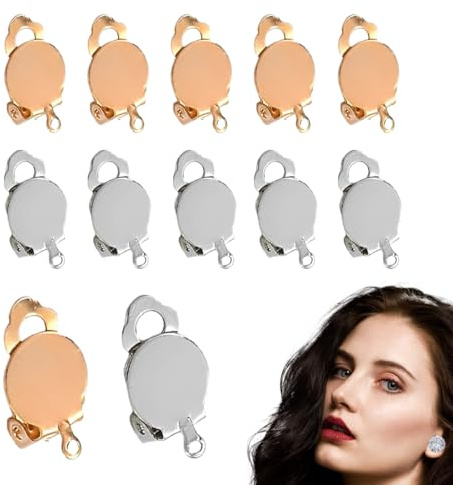 60 piezas de acero inoxidable Clip-On Pendientes, Dorado Clips de Pendiente Redondo Plano Lomo Bandeja,Clip en los Resultados Convertidores de Pendientes con Accesorios DIY Fácil de Coser