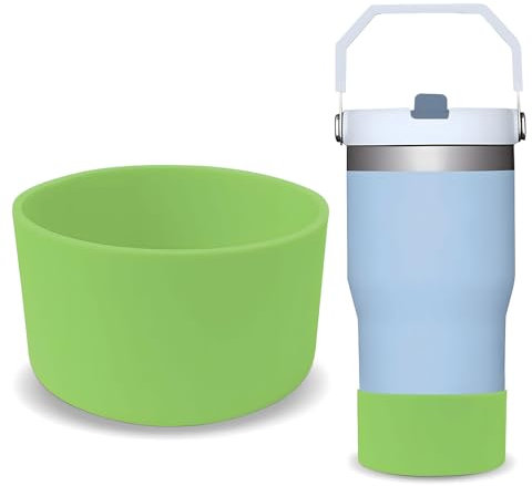 GJV Protector de silicona mejorado para vaso Stanley Quencher Adventure de 40 onzas, 30 onzas, 20 onzas, 30 onzas, 30 onzas, accesorios para funda inferior de botella de agua (verde, diámetro