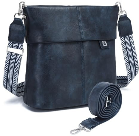 Myhozee Handtasche Damen Mittelgroß Umhängetasche - Elegant Blau Crossbody Bag Damen mit 2 Gurt, PU Leder Schultertasche Tasche Klein Damenhandtasche Uni Slouchy Bag für Frauen mit Breitem Gurt
