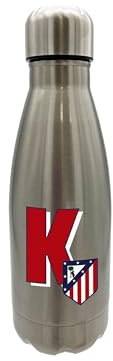 CYPBRANDS Atlético de Madrid - Botella Agua de Acero Inoxidable, Cierre Hermético, con Diseño Letra K en Rojo, 550 ml, Color Metalizado, Producto Oficial