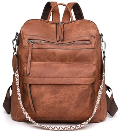Puwuzixi Womens Fashion Backpack Waterproof Anti-Theft Lightweight PU Travel Multipurpose Convertible Purse Shoulder Bag Handbag Backpack (Brown)