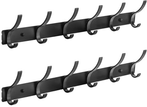 Kssvzz 2 Stück Garderobenhaken Schwarz - Kleiderhaken Wand mit 12 Haken, Garderobenleiste Wandgarderobe für Schlafzimmer Bad Küche, Hakenleiste Garderobe für Jacken, Mäntel, Cap, Schals und Handtuch