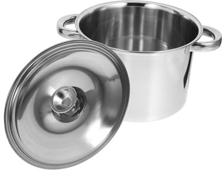 SOLUSTRE Faitout en Acier Inoxydable 5,5 L avec Couvercle, Finition Argentée, Grosse Capacité, pour Soupe Épaisse, Maison et Restaurant