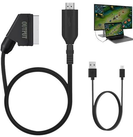 Seefey Convertisseur Péritel vers HD1 pour TV,Adaptateur HD1 Peritel,pour DVD VHS VCR HDTV STB Xbox PS3 Sky Blu-Ray,Noir