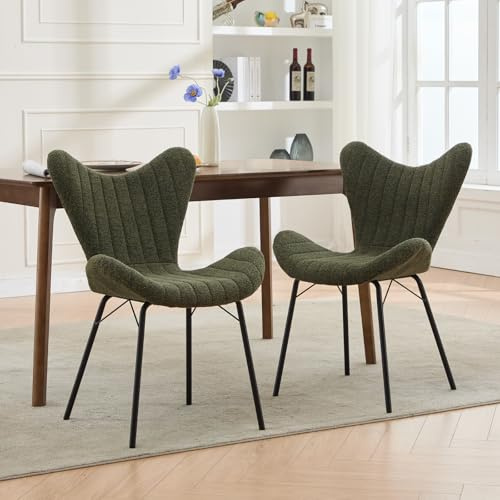 DAYALANE Esszimmerstühle 2er Set, Küchenstuhl Polsterstuhl Esstischstühle Sessel mit Stepp-Rückenlehne aus Chenille, für Esszimmer Wohnzimmer Schlafzimmer und Empfang, Grün