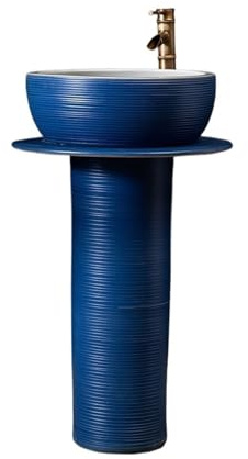 Lavabo sur colonne Lavabo sur pied en céramique Blue Home for salle de bain, avec robinet et kit vidange