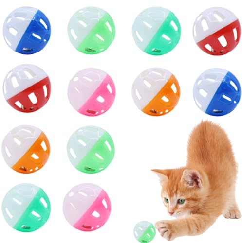 DOKRIN Palle gioco per gatti 12 palline per gatti con campanellini, giocattoli per gatti, giocattoli interattivi per gatti, giocattoli per inseguire i gattini, giochi per gatti, colori casuali.