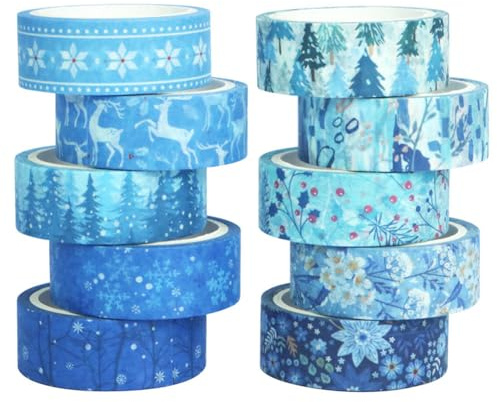 craspire 10 Rouleaux Washi Ruban Sticker Ruban Décoratif Hiver Wapiti Flocon de Neige Noël Journal Adhésif pour Scrapbooking Collage Journal Bullet Trash Planner Emballage Cadeau Bricolage Artisanat