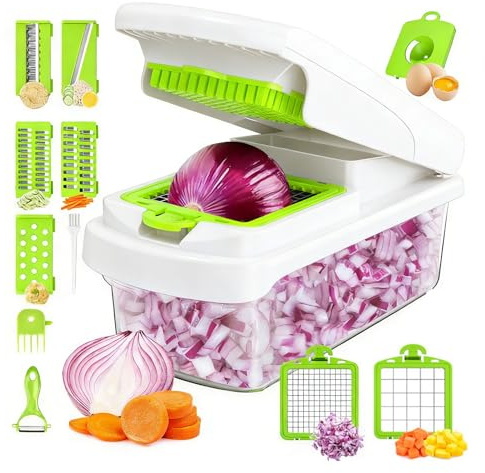 Chiyyak Picadora De Alimentos Multifuncional, Picadora Y Cortadora De Verduras Con Contenedor, Cortadora Todo En Uno, En Espiral, Cebolla, Pepino, Tomate, Ensalada, Patata,