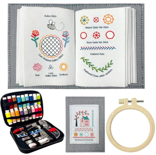 PQKL-party Embroidery Stitche Book, set da ricamo portatile, per principianti, adulti, hobby, fai da te, famiglia