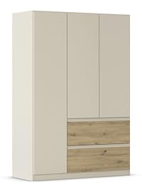 Rauch Möbel Costa, Kleiderschrank, Farbe Beige/Eiche Artisan, Breite 136 cm | Schrank, 3-türig, 2 Schubladen, Push-to-open, Zubehör Basic, für Schlafzimmer, Kinderzimmer, Babyzimmer, Garderobe