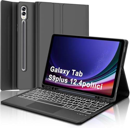 Occtingkind Cover con Tastiera e Touchpad per Samsung Galaxy Tab S10 Plus / S9 FE Plus / S9 Plus 12,4 (2024-2023), Italiano QWERTY, Retroilluminazione 7 Colori, Touchpad, Portapenna, Nero