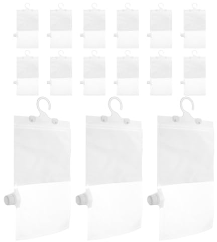 Beaupretty Sacs déshumidificateurs pour salle de bain 15 Set en plastique blanc avec crochets, sachets réutilisables pour contrôle d'humidité, adaptés aux vêtements et objets de valeur, pour