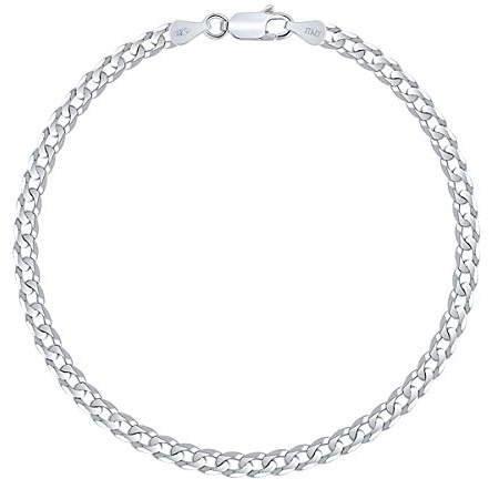 PLANETYS - Flache Panzerkette Armband 925 Sterling Silber rhodiniert 3.30 mm Breite Verschiedene Längen: 18-19-20-21 cm
