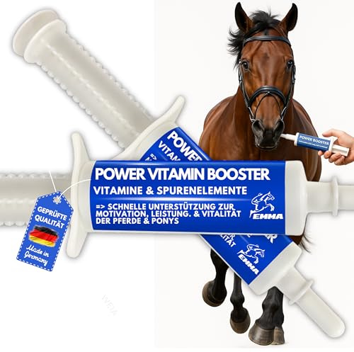 Pferde Vitamine Booster 2x30ml Vitamin B Komplex & Vitamin E hochdosiert – B12 B1 B2 B6 Lysin Eisen Calcium Zink – Vitaminstoß bei Müdigkeit Mangel Fellwechsel Rekonvaleszenz – Energie Leistung Pferd