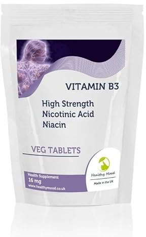 Vitamin B3 16mg Nicotinic Acid Niacin 120 Vegetarian Tablets - LetterBox Friendly UK Fast Delivery -High Strength Nicotinamide