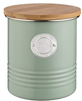 Typhoon LIVING Kollektion Kaffeedose luftdicht, Pastellgrüne Dose für Kaffee, 1 Liter, Vorratsbehälter aus Stahl, Bambusdeckel, Luftdichte Kaffeedose mit Silikondichtung, 12 x 12 x 14 cm