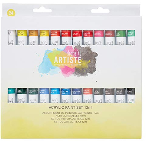 Artiste Acrylic Paint Set 12ml 24 Pack Vibrant Colours, Quick-Drying Professional Art, Craft and Hobby Artists Paint. Water-Based Paints Cover All Surfaces with Ease, Ideal for Travel Artists