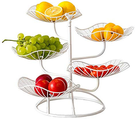coil.c Corbeille à Fruits 5 Étages Grande Capacité en Acier Blanc, Vintage Style, Coupe de Fruit Design, Montage sur Comptoir, Pour Nourriture et Vaisselle