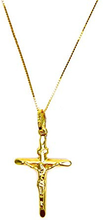 PEGASO GIOIELLI Collana Oro Giallo 18kt Croce Cristo Smussata Battesimo | 750 Catenina Veneta, Donna Bambini