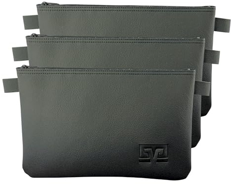 Litfax Banktasche aus Kunstleder genarbt - Geldtasche A5 Format - Geldbeutel mit Reißverschluss - Sicher für Bargeld und Dokumente - Schwarz mit Volksbank Prägung (26 x 17 cm, 3 Stück)