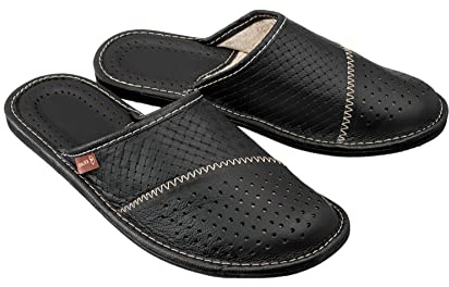 ESTRO Hausschuhe Herren Leder Herrenhausschuhe - Hausschuhe Männer Pantoffeln Herren Pantoletten Slippers M55 (42 EU, Schwarz)