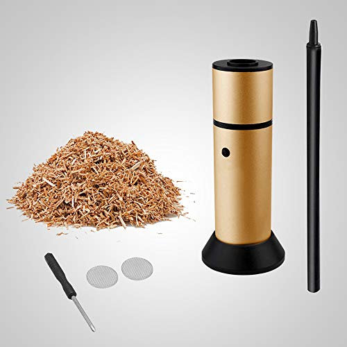 Krfilas Pistolet à fumer + copeaux de bois de chêne, fumoir, saumon, salami, poisson, fromage, cocktail, viande, fumeur, pistolet portable, convient pour le camping en plein air (doré)