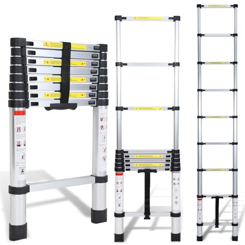 Cecaylie Scala telescopica in alluminio, allungabile, antiscivolo, multifunzionale, portatile, portata massima 150 kg, 2,6 m