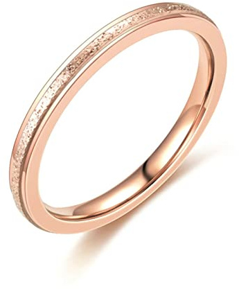 Ayoiow Chevalière Femme Acier Inoxydable,Bague Fiançailles Femme Or Rose 2MM Fini Mat Infime Bande Bague Anneau