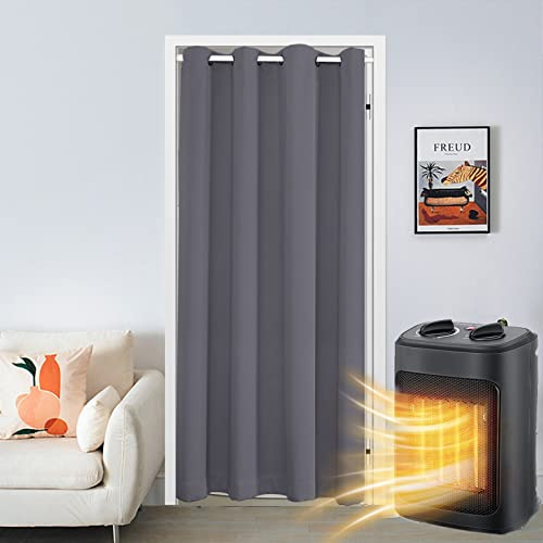 SK Studio Türvorhang Blickdicht Thermo Gardinen Vorhang mit Ösen Thermovorhang Kälteschut Wärmeisolierend für Schlafzimmer Tür Schrank Vorhang Dunkelgrau, 120x200cm | Kälteschut Wärmeisolierend Tür Gardinen für Haustür Wohnzimmer Schlafzimmer, Dunkelgrau, 120x200cm