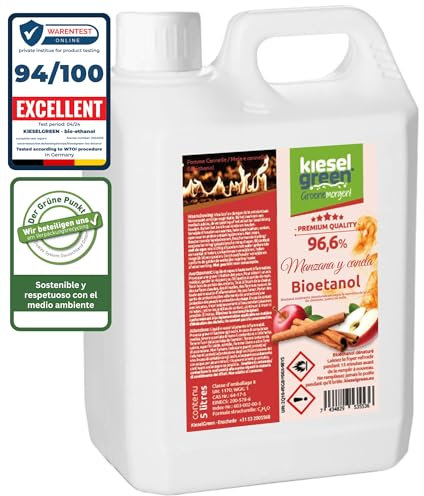 KieselGreen Bioethanolo 5 litri con Fragranza per Caminetto a Etanolo – Bio-etanolo profumato per Ambienti, molte Fragranze - Profumo per Caminetto a bioetanolo da Interno o da Tavolo AZ5