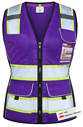 Dib Safety Vest for Women with Pockets, Mesh Reflective Vest High Visibility, ANSI Class 2 Made with 3M Reflective Tape, Purple S