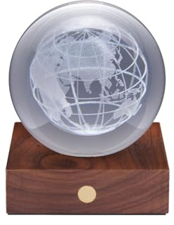 Gingko Design Amber Crystal Light – World Globe | Elegant Illuminated Globe Lamp with Crystal Glass Dome | USB Rechargeable | Unique Home Décor or Gift Idea