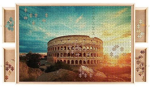 Malatec Puzzle Sortiertablett Holz XXL 89x69cm – Puzzle Unterlage mit 4 Schubladen, bis 1500 Teile, rutschfeste Puzzlematte aus Holz, Puzzle Brett Aufbewahrung Sortierhilfe für Erwachsene & Kinder