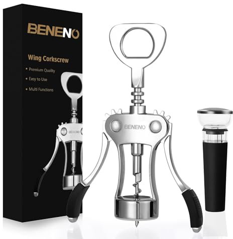 Wine Opener with Leak Proof Wine Vacuum Stopper, Zinc Alloy Premium Wing Corkscrew Wine Bottle Opener with Multifunctional Bottles Opener, Upgrade