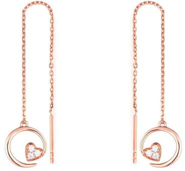 KnSam Durchzieher 9 Karat Rose Gold 375, Mond Herz Ohrstecker mit Moissanit F-G 18K Rosegold Ohrstecker Damen Echt Goldschmuck