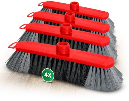 Novaliv 4er Set Zimmerbesen 30 cm FEINE KUNSTBORSTEN Kehrbesen Rot Saalbesen - OHNE Stiel NUR Besenkopf - Saalbesen mit Gewinde für 22mm Besenstiele geeignet - Spinnwebenbesen Zimmerbesen Magic Broom
