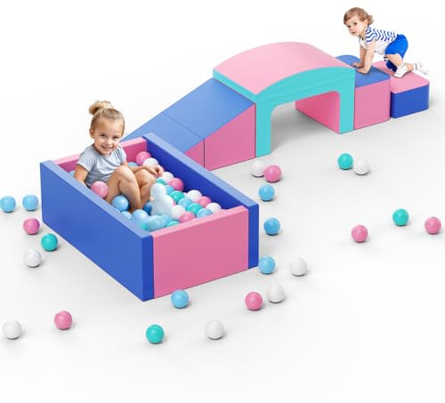 nmoiww Große Bausteine für Kinderschaum, hohe elastische Schwammbausteine, mit Rutschen, Bögen, Kleinkindern Kletterbausteine für das Klettern/Outdoor -Klettern (5-Hellblau)